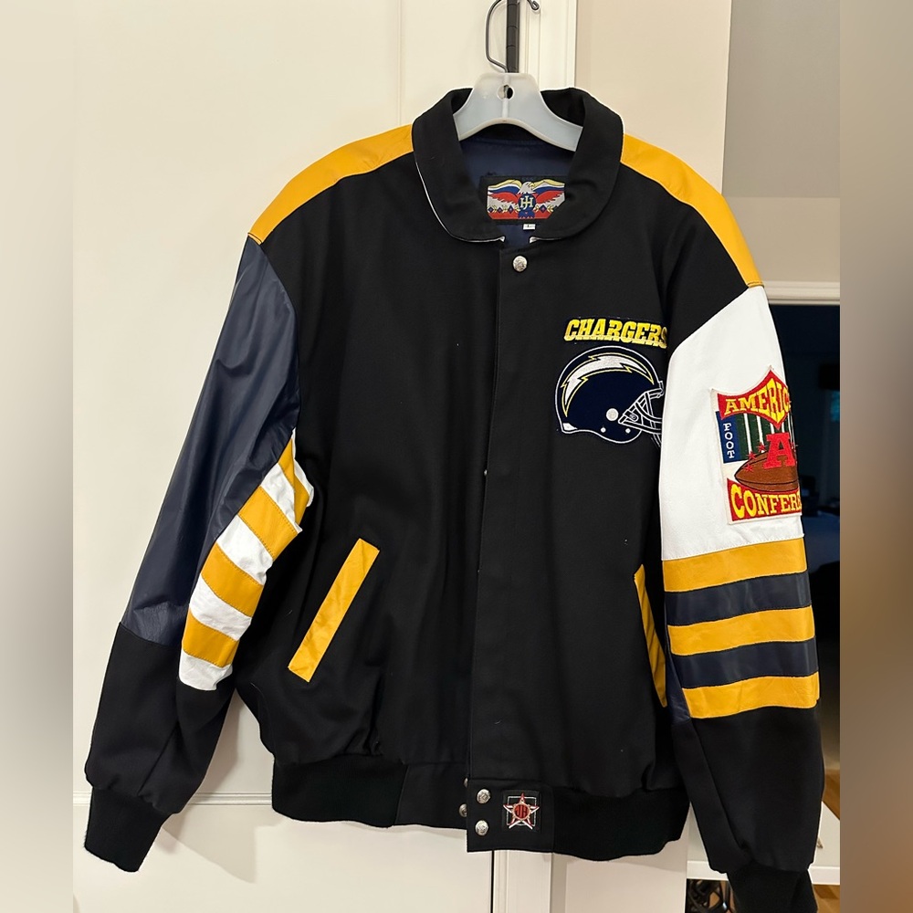 Like new JH Designs Chargers football bomber jacket size Large
